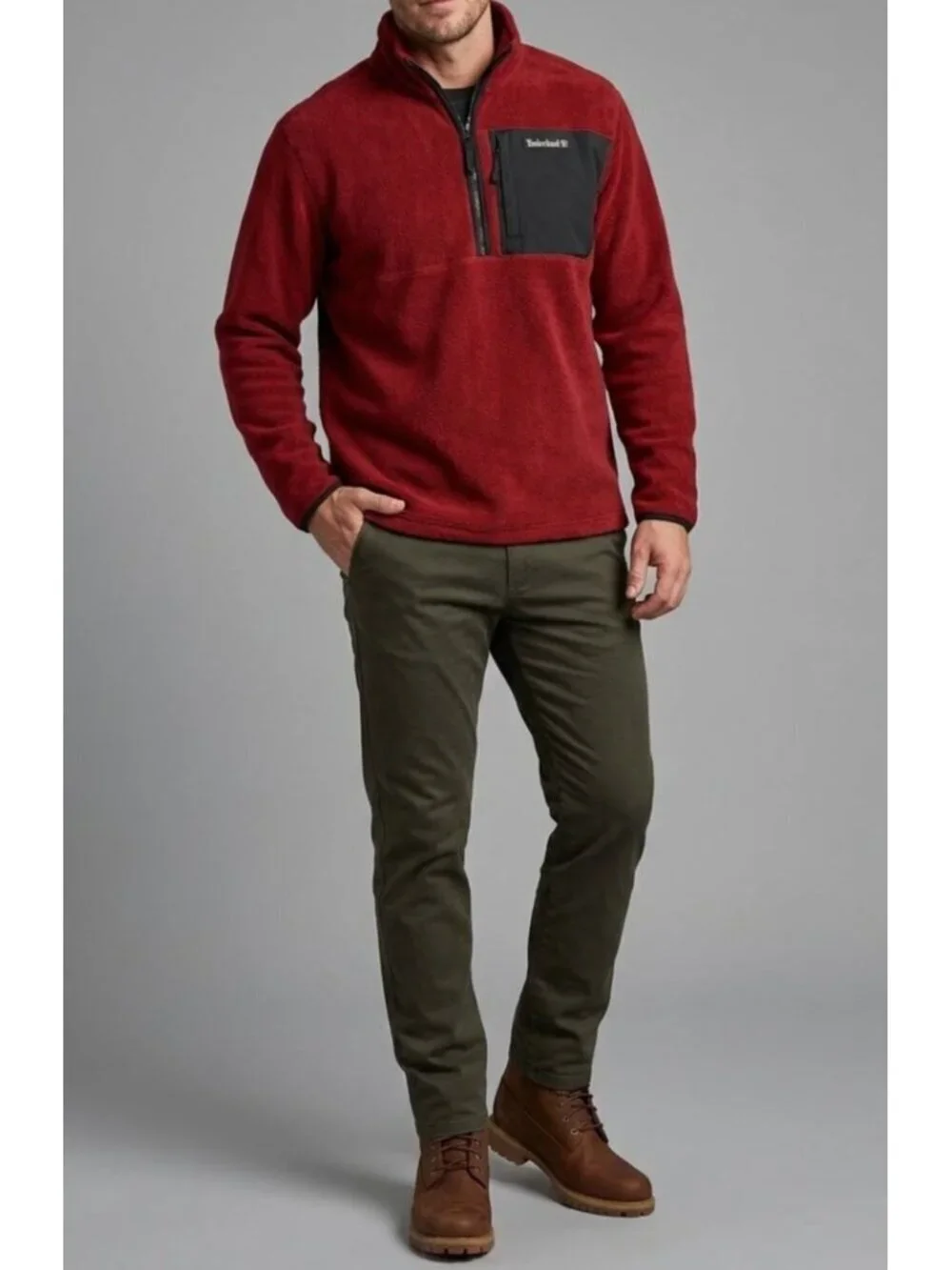 Timberland Red Fleece 1/2 Zip Pullover Jacket Large